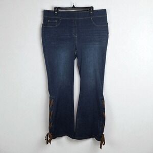 Slim Factor by Investments Woman Jeans XL Blue Flare Leg Lace Up‎ Detail NWT